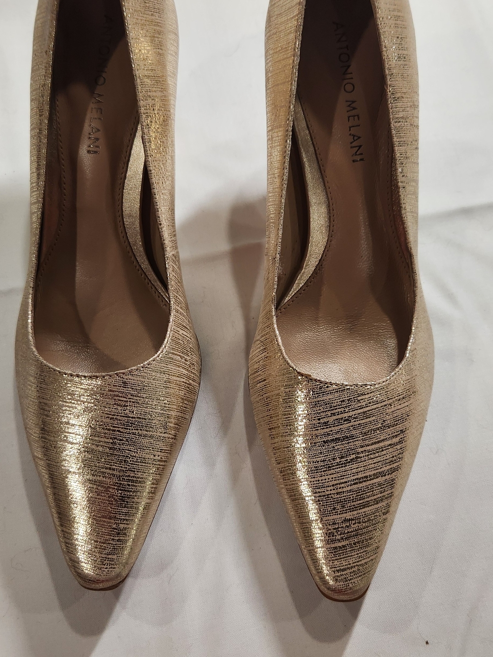 ANTONIO MELANI Metallic Gold Textured Pointed-Toe Pumps